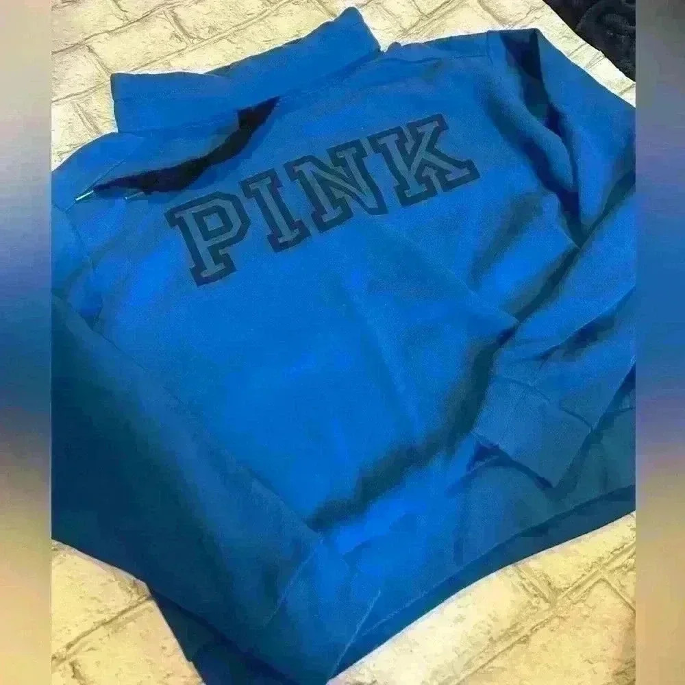 PINK Victoria Secret Royal Blue Cowl Neck Long Sleeve Sweatshirt Size XS